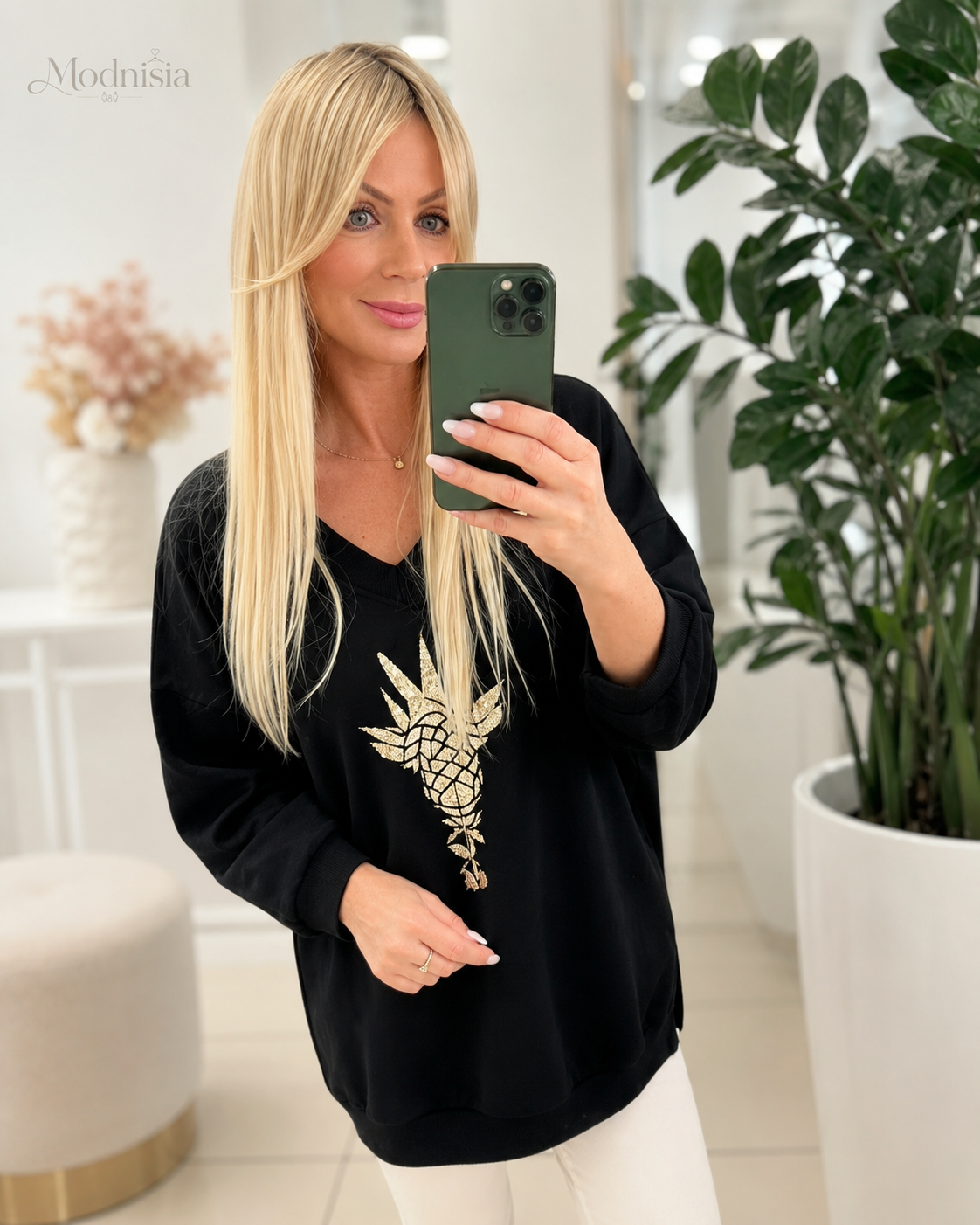 Bluza damska oversize Livia z metalicznym printem