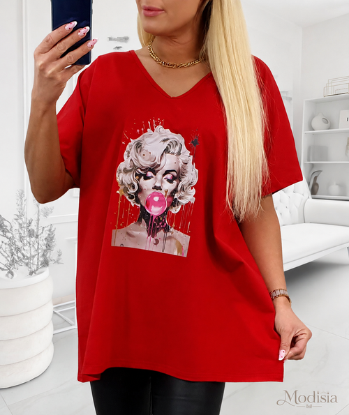 Czerwona Bluzka Oversize z Pop-Artowym Nadrukiem